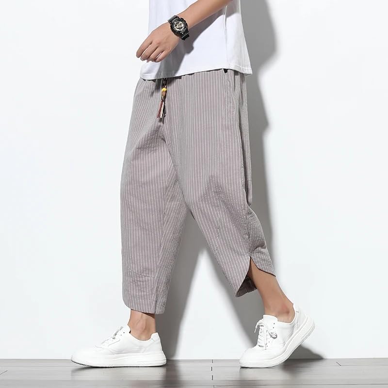 Man Summer Casual Men's Pants Striped Baggy Pants Cotton Linen Wide Leg Harem Trousers for Men4