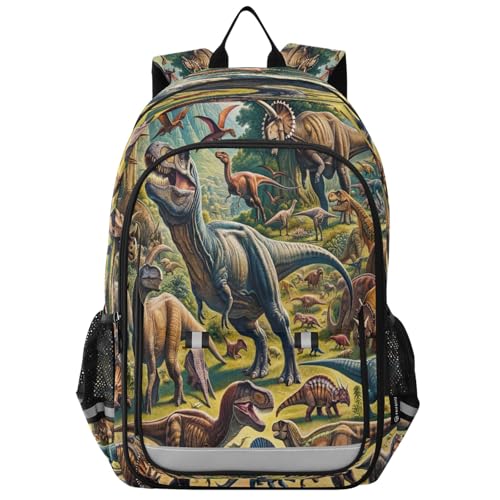 Joisal Mochila escolar crânio rosa para meninas, leve, para crianças de 6 a 12 anos, Muitos dnossauros antigos, Tamanho Único