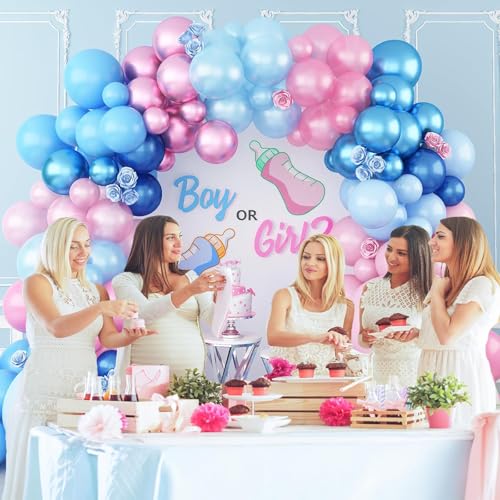 Image of Pink and Blue Balloons Set, 60 Pcs 12 Inch Gender-Reveal Latex Balloons | Thick Durable ，Easy to Inflate，Blue and Pink Balloons with Ribbon for Baby Shower Birthday Boy or Girl Gender Reveal