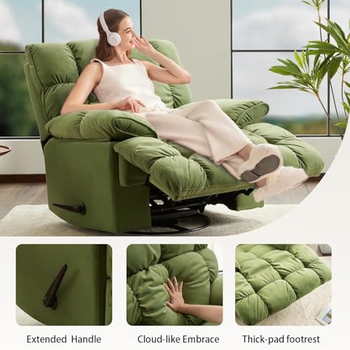 Image of SITJOY Oversized Power Swivel Rocker Recliner Chair, Overstuffed Extra Wide Rocking Chair for Big and Tall, Glider Recliner Nursery Chair, Soft Breathable Fabric in Green, Manual