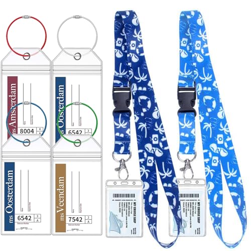 4 Cruise Holland America Luggage Tag Holders with 2 Cruise Lanyard Waterproof Cruise Luggage Tag Holder with Cruise Lanyards and ID Badge Ship Card Holder for Holland America & Carnival Lines