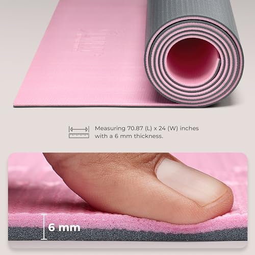Sunny Health & Fitness Anti-Slip Dual Color Exercise Yoga Mat 6mm Thick Non-Slip Fitness Mat for Standard or Hot Yoga, Pilates, and Floor Workouts - 71 x 24 Inches (Pink) - SF-EM02-PK by Sunny Health & Fitness - Image 5