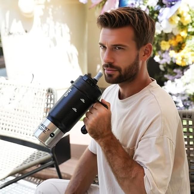 32 oz Tumbler with Handle and Straw, Stainless Steel Insulated Water Bottle with Lid, Fits in Cup Holder, Leak Resistant, BPA Free, Black