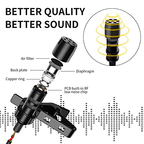 POOPHUNS Lavalier Mikrofon, Wiestoung 2m Mini Omnidirectional Kondensator Lapel Microphone, mit Clip und 3.5mm… – Bild 8