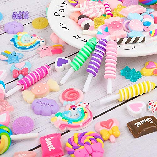 Image of Ulalaza 50pcs Slime Charms Mixed Set Resin Flatback Making Supplies For DIY Craft Making And Ornament Scrapbooking Beads Assorted Candy Fruit Cake Ornament
