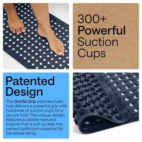 Image of GORILLA GRIP Patented Bath Tub Shower Mat, Machine Washable Bathtub Floor Liner Mats, Suction Cups and Drain Holes to Keep Tubs Clean, Soft on Feet, Bathroom Essentials, 35x16 Inch, Navy Opaque