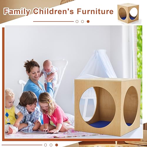 Sasylvia Reading Cube Cozy Set with Rest Mat Cube Preschool Classroom Furniture Include 30 x 30 x 30 Inches Reading Cube and Soft Rest Mat Natural Wood Reading Nook Preschool Homeschool Daycare