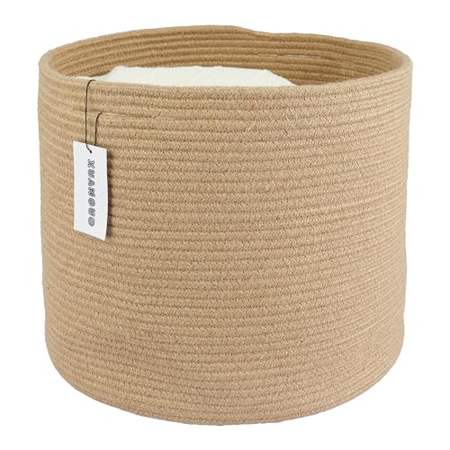 Image of XUANGUO Jute Rope Basket For Girls Boys Kids 16”X14” Baby Laundry Baskets Nursery Bin Round Woven Basket Organizer For Storage Toys Blankets Shoes Clothes