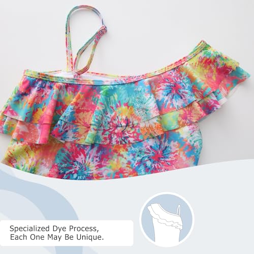 Image of Girls One Piece Swimsuits One Shoulder Ruffle Bathing Suit Kids Hawaiian Floral Swimwear 3-16 Years
