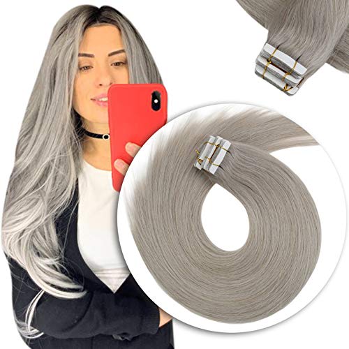 Sunny Grey Tape in Hair Extensions Human Hair Tape in 14inch Tape in Grey Hair Extensions Silver Skin Weft Remy Tape in Hair Extensions Straight Tape in Hair Extensions 20pcs 50g