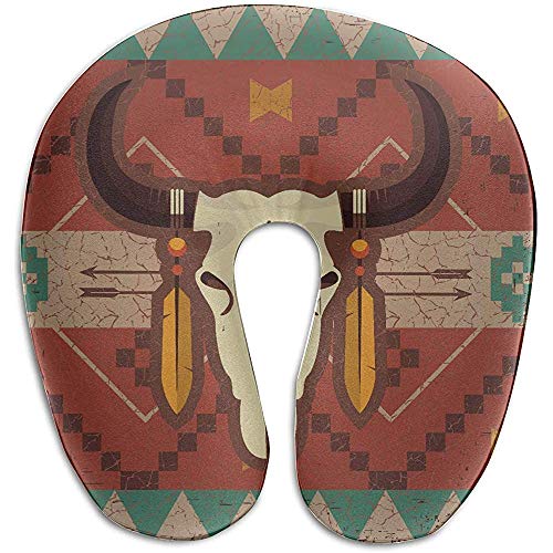 Warm-Breeze Protectores de Almohadas Diseño étnico Nativo Americano Cráneo de Toro Almohada de Cuello de Espuma de Memoria en Forma de U Almohada de Viaje