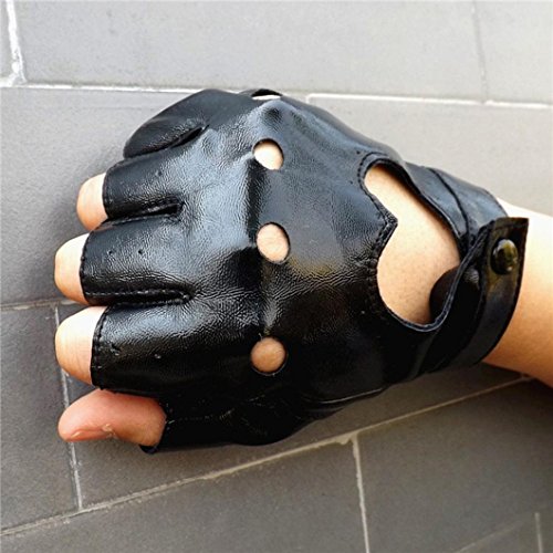 Lavany Women's Girls Winter Driving Sports Fingerless Imitation leather Gloves (Black)