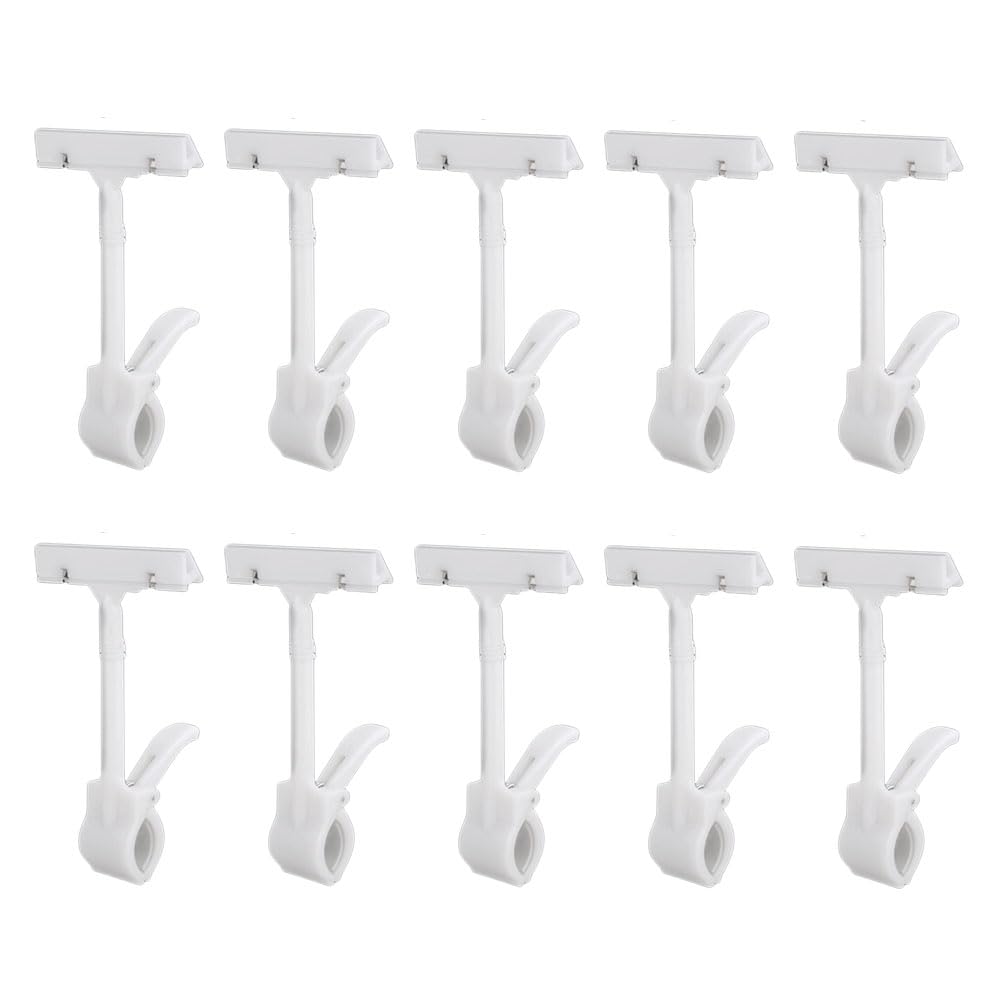 10 Pack ABS Plastic Merchandise Sign Clip, Sign Holder 180 Degrees Rotatable Pop Clip-on Holder Price Display Tag for Store, Supermarket, Office, Exhibition, Shops (White+9cm*17cm)