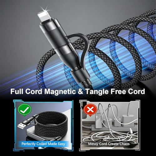 Image of Verilux 4-in-1 Magnetic USB to Type C Cable for iPhone 17 /16 /15 /14, PD 100W Type C Cable Fast Charging & 480Mbps Data Transfer with USB A & C to Lighting & C for Home, Car, Travel, Office