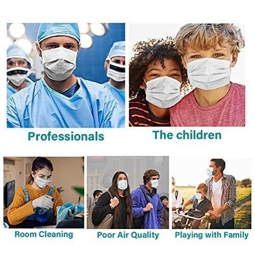 Miniatura 5 de 100 máscaras faciales desechables blancas para adultos, tela suave real de 3 capas (2 capas no tejidas, 1 capa fundida soplada), antipolvo, a prueba