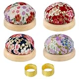 XFSRG 4 Puntaspilli con Base in Legno 2 Ditali da Cucito Set 6 Pezzi Pincushion Rotondo da...