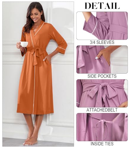 Image of PrinStory Womens Robe Long Knit Bathrobe Lightweight Soft Robes Ladies Bath Robe