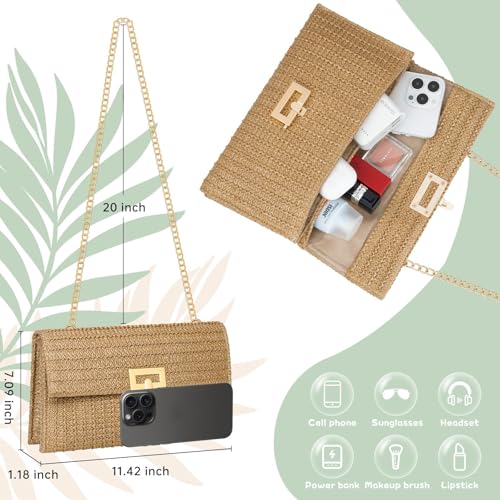 Straw Clutch Purse for Women Designer Evening Handbag Summer Beach Shoulder Crossbody Bag | Straw - Image 6