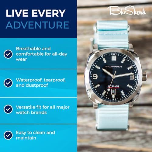 Image of BluShark - Original Collection Military-Style Waterproof Watch Strap, Fits All Timepiece Brands, Durable Nylon Wristwatch Accessories with Stainless Steel Buckle - 18mm, 20mm, 22mm & 24mm Watch Bands