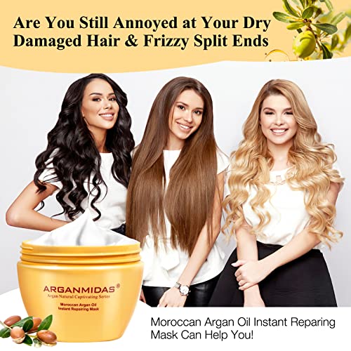 Hair Mask For Dry Damaged Hair Treatment, Arganmidas Moroccan Argan Oil Hair Instant Repairing Mask Moisturizing, Deep Conditioner Hair Treatment Mask For Curly, Dye, Split End, Bleached And Color Treatment Hair, 10.2 Fl Oz #TOP2