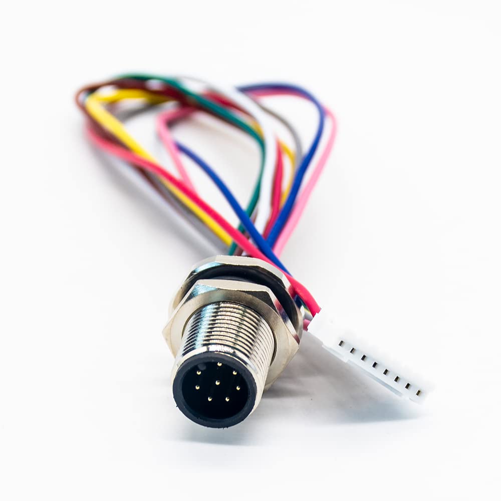 Elecbee M12 8Pin Male Panel Mount Connector A Code with Terminal Wires 30CM AWG24 for The Signal and DC Power Transmition Shield