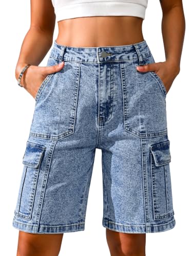 Eddoyee Bermuda Cargo Jorts for Women Denim Jean Shorts Casual