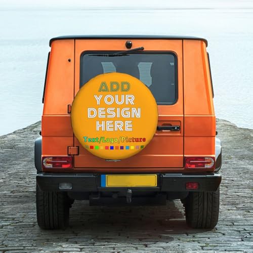 Image of Custom Spare Tire Cover, Personalized Text Image Waterproof Dust-Proof Universal Wheel Covers Protectors Fits Tire for Trailer RV SUV Truck Camper, Orange