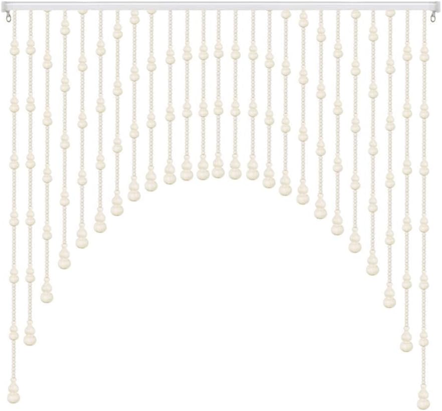OKUOKA Curtains Bead Curtain Arched Solid Wood Gourd Living Room Cut Off Decoration Punch Free, Multiple Sizes Customizable (Color : White, Size : 80x65cm-20 Roots)