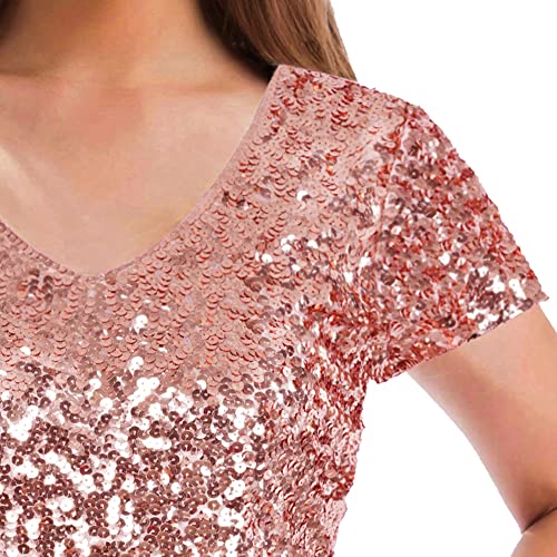 Image of MANER Women's Sequin Glitter Short Sleeve Dress Sexy V Neck Mini Party Club Bodycon Dresses