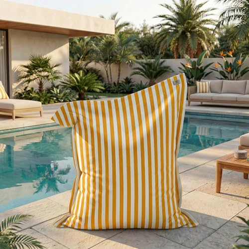 Housse pour Pouf Géant XXL 180x140cm - Rayure Jaune - Anti-UV - Déhoussable - Déco Arts