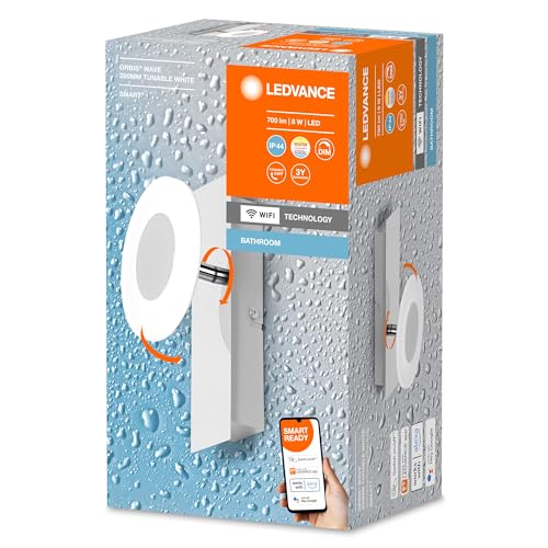 LEDVANCE Smart LED Badezimmerlampe chrome, 8W, 700LM, 3000-6500K, 20cm, IP44, Orbis Round Wandleuchte, Badezimmerleuchte mit Wifi Technologie, dimmbar, steuerbar über App und Sprachassistenten