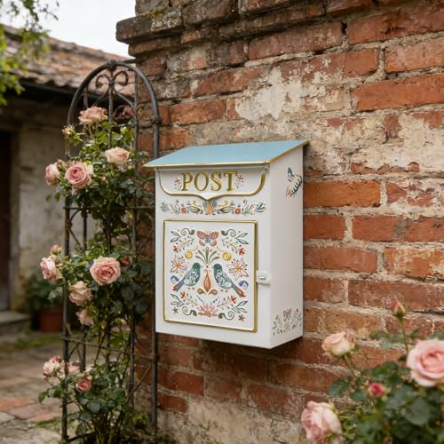 Image of Mailbox Wall Mount Mailboxes for Outside Vintage Mail Boxes for House Outside Metal Drop Box Antique Style Nostalgic Charm Home Decorative, Flower Pattern