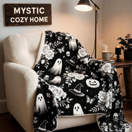 DIY Coloring Polyester Throw Blanket Halloween Outline Design，A - image 7