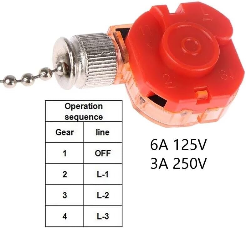 1Pcs Ceiling Fan Switch 3 Speed 4 Wire Pull Wire Switch With Rope For DIY Accessories