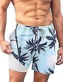 COOFANDY Men's Swim Trunks Quick Dry Swimming Trunks with Compression Liner Bathing Suit Swim Shorts Palm Tree XL
