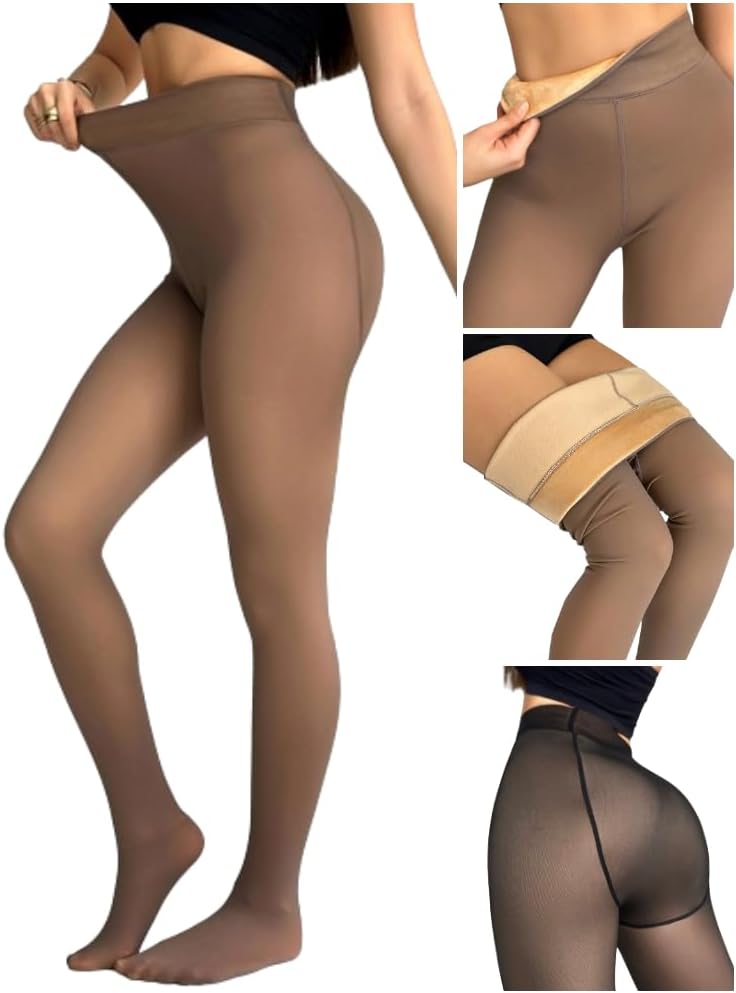 Chic Me 2-Pack Magic Fleece Lined Leggings Thermal Pantyhose High Waist Leggings Tights