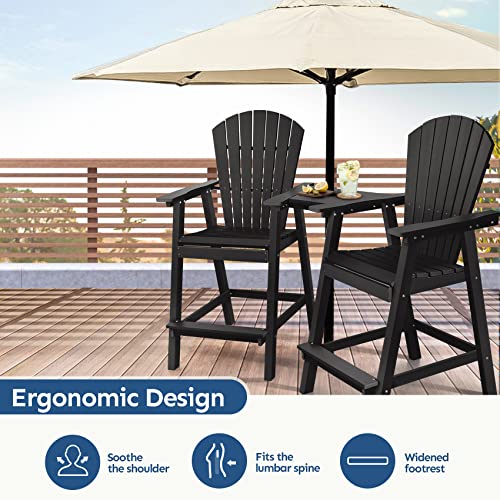 Pasamic Tall Adirondack Chair Set Of 2 With Removable Table, Hdpe Balcony Chair With Connecting Tray, Patio Bar Stools Weather Resistant For Outdoor Deck Lawn Garden Swimming Pool, Black #TOP3