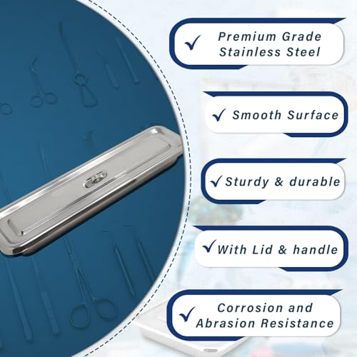 Image of OTICA Instrument Tray With Lid 17 x 4 x 1.5 inch - Stainless Steel Medical Tray With Cover | Corrosion-Resistant Tray for Hospital, Clinic & Surgery Use
