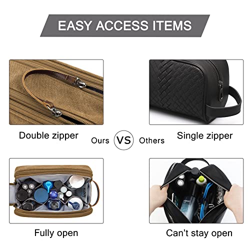 Image of BAGSMART Toiletry Bag for Men, Canvas Travel Toiletry Organizer Dopp Kit Water-resistant Shaving Bag for Toiletries Accessories, Khaki, Large, Basic /Leisure