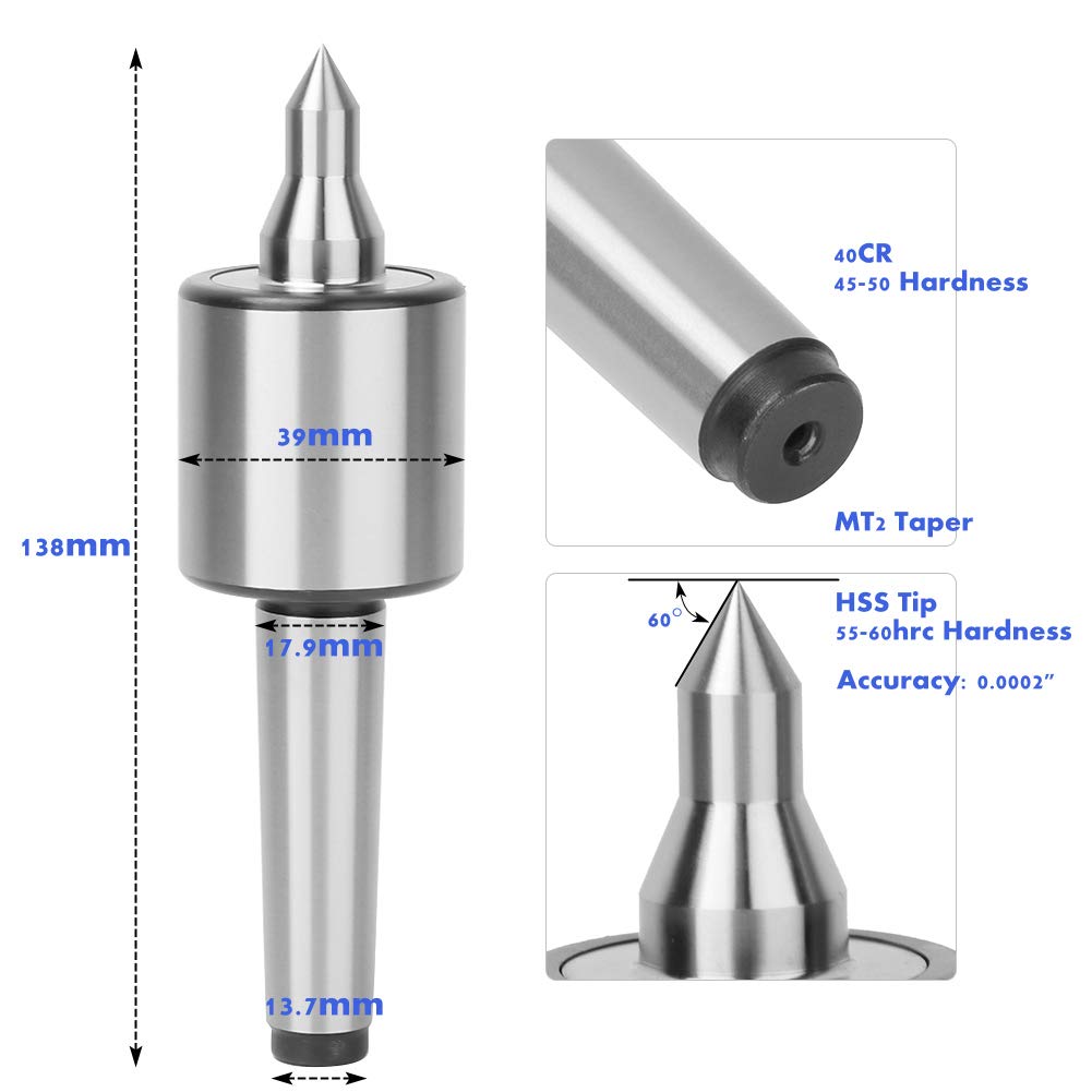 MT2 Live Center,MT2 High Accuracy Triple Bearing Live Center for Metal Lathe Turning,Live Revolving Center High Precision Medium Turning Tools Parts for Lathe Tailstock Machine