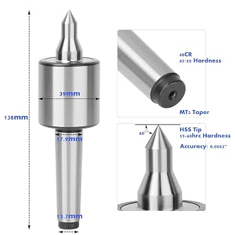 MT2 Live Center,MT2 High Accuracy Triple Bearing Live Center for Metal Lathe Turning,Live Revolving Center High Precision Medium Turning Tools Parts for Lathe Tailstock Machine