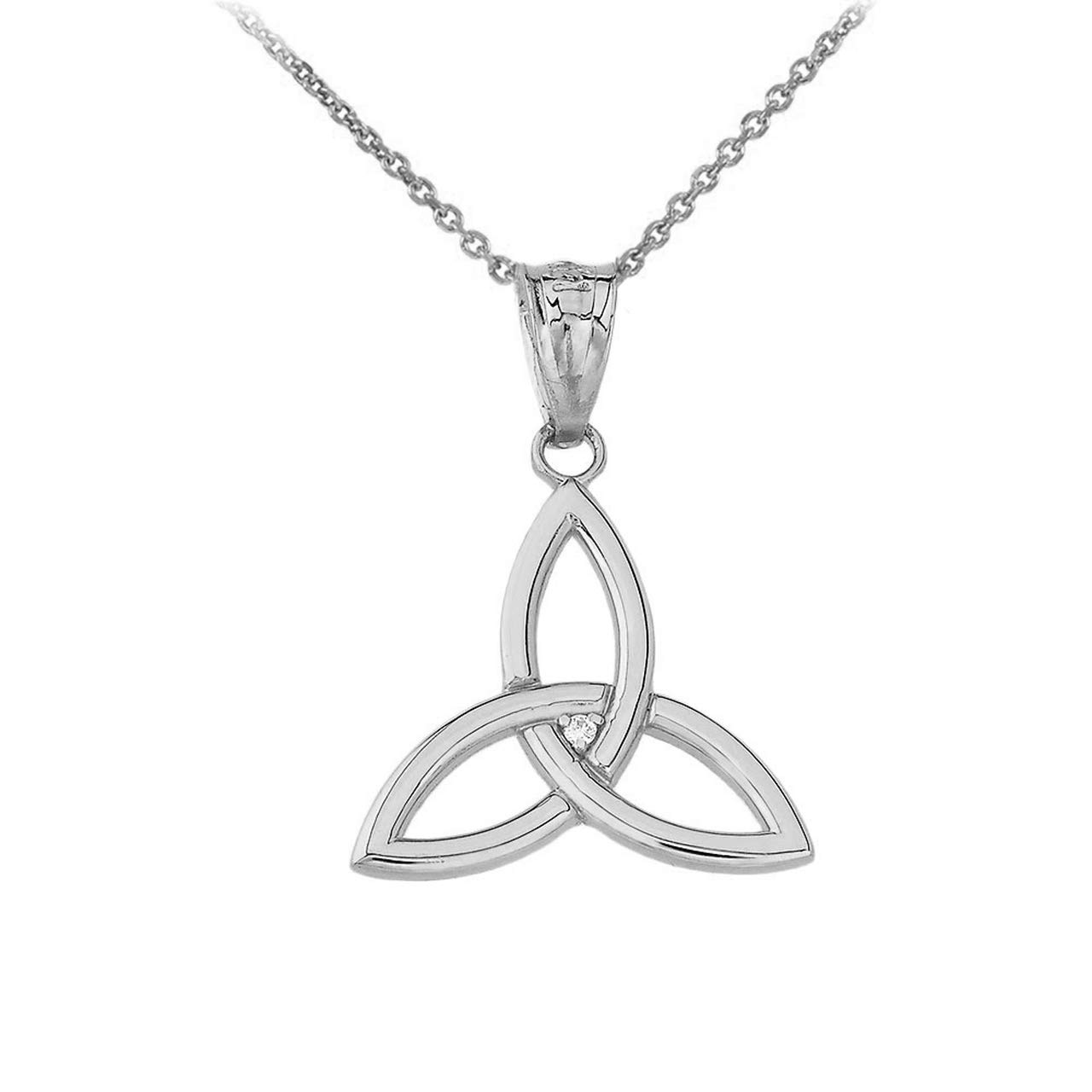 Certified 14k Gold Solitaire Diamond Celtic Trinity Knot Charm Pendant Necklace