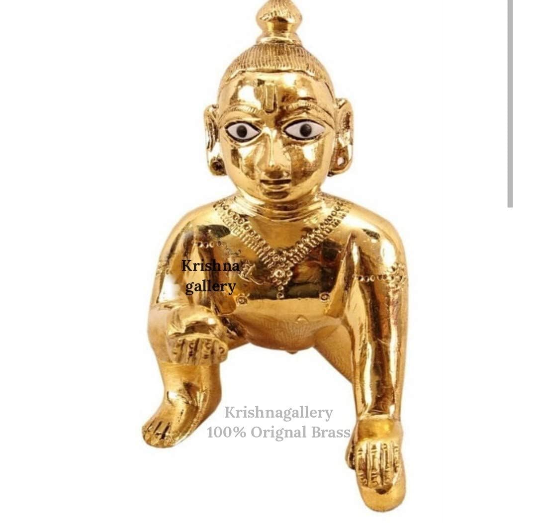 KRISHNAGALLERY1 Brass pital Laddu Gopal Kanha ji Murti Statue Idol with Dress Combo Set Size 0 No Small Size 2