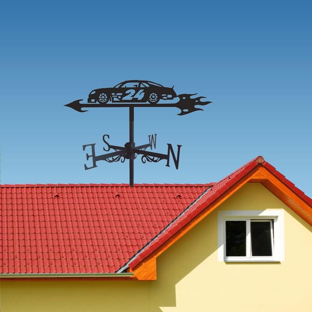 Klonwg Race Car Weather Vane Weathercock Metal Weathervane Retro Mini Weather Vanes With Anemometer For Wind Direction Indicator