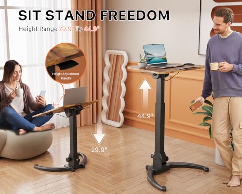 Image of JOY worker Foldable Mobile Standing Desk, Pneumatic Height Adjustable Sit Stand Desk, 90 Tiltable Rolling Laptop Table, Portable Workstation with Non-Slip Mat for Home Office, Holds Up to 22lbs