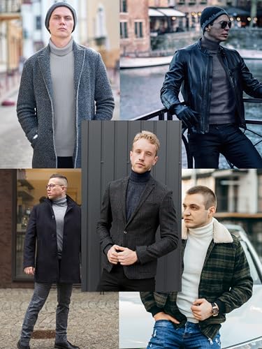 URBAN BUCK Turtleneck Men Long Sleeve Knitted Shirt - Ultra Soft Cotton Slim Fit Ribbed Turtle Neck Sweater for Men3