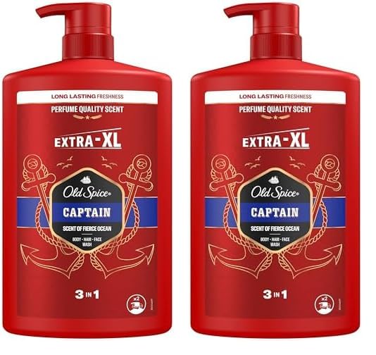 Old Spice Captain 3-in-1 Duschgel für Haar, Gesicht und Körper 1000 ml, langanhaltende Frische, Duft in Parfumqualität, Tiefenreinigung (Packung mit 2)
