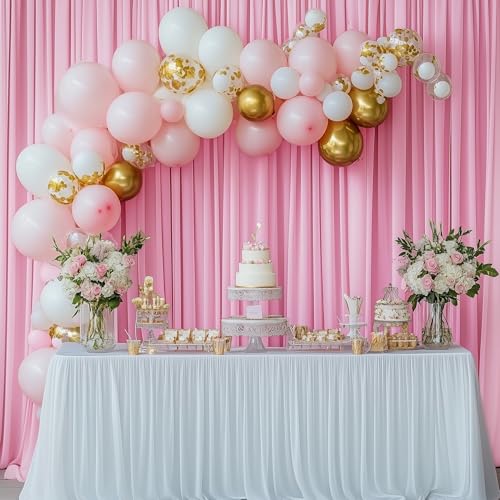 Image of 10ftx12ft Wrinkle Free Pink Backdrop Curtain for Parties, 2 Panels Silky Polyesyer Photo Backdrop Drapes 12 ft Long Back Drop Cloth for Wedding Girls Birthday Photography Background