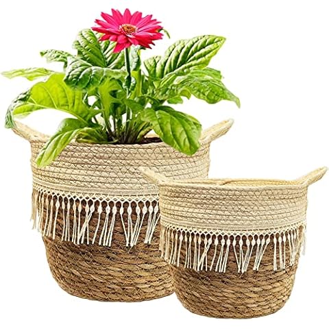 KMERCE Seagrass Plant Basket Set of 2 Cover
