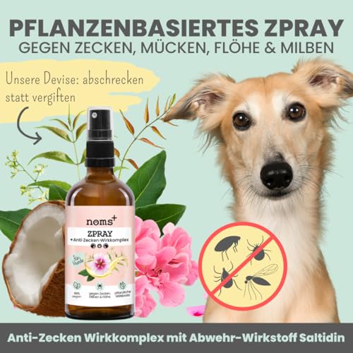 Noms+ Zpray Zeckenmittel für Hunde Jahresvorrat | Spray mit pflanzenbasierten Wirkstoffen & Saltidin | gegen Zecken, Milben, Flöhe, Sandmücken